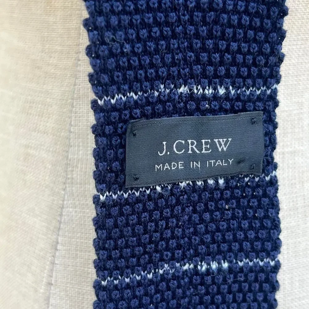 J.crew Crochet tie Navy Blue striped Knit necktie
